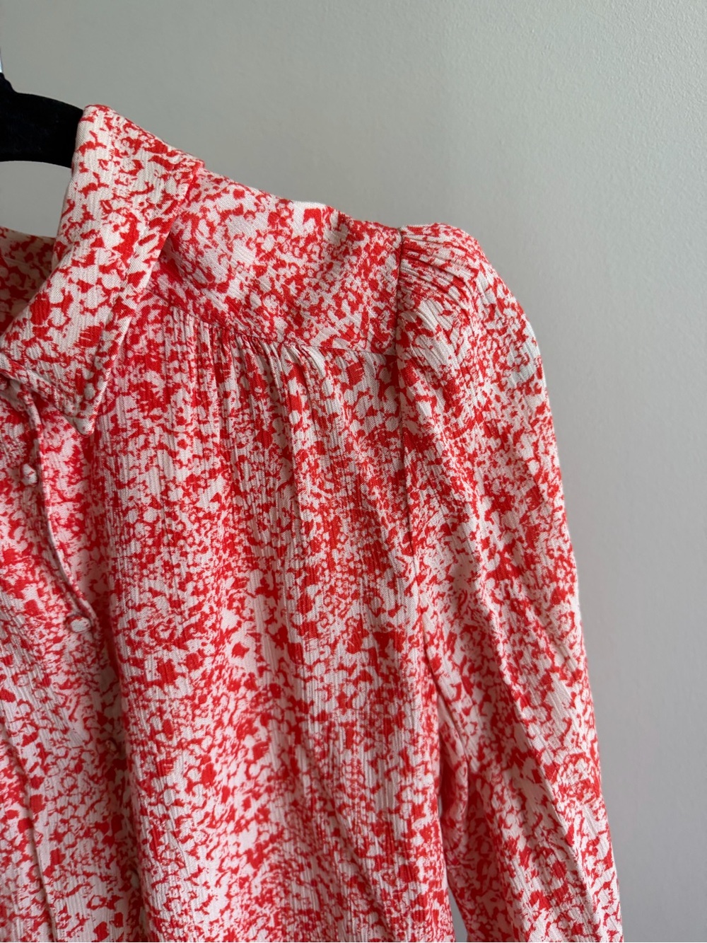 Almae France Red & White Printed Puff Shoulder Long Sleeve Blouse Size 3 (M/L) - Picture 4 of 10